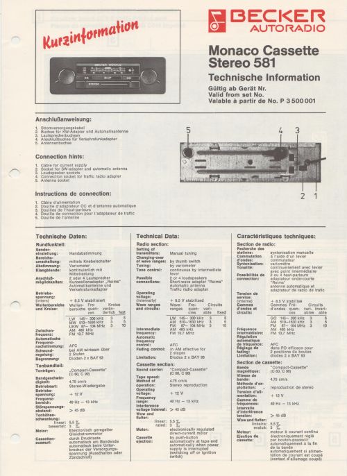 Becker Monaco Cassette Stereo 581