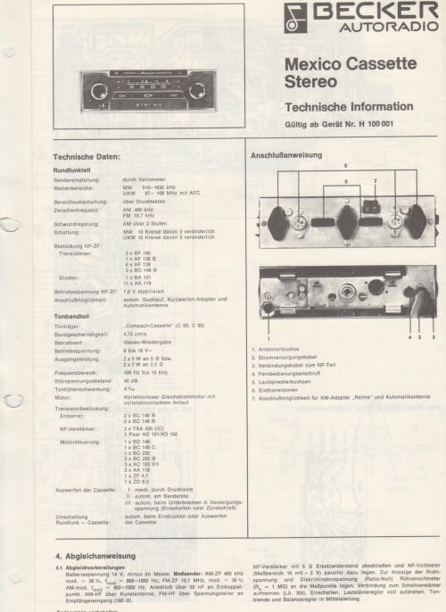 Becker Mexico Cassette Stereo H 100 001