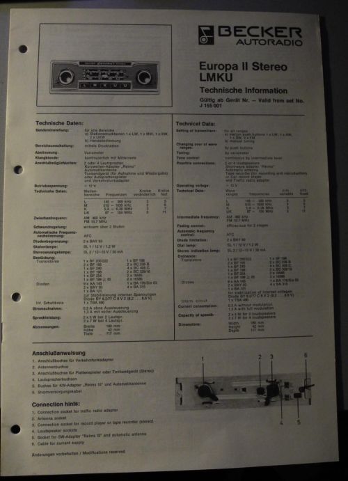 Broschüre Becker Europa Stereo II LMKU