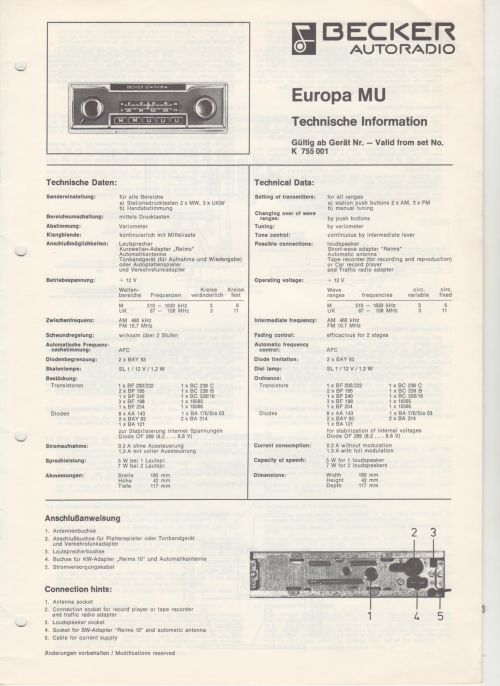 Broschüre Becker Europa MU K 755 001