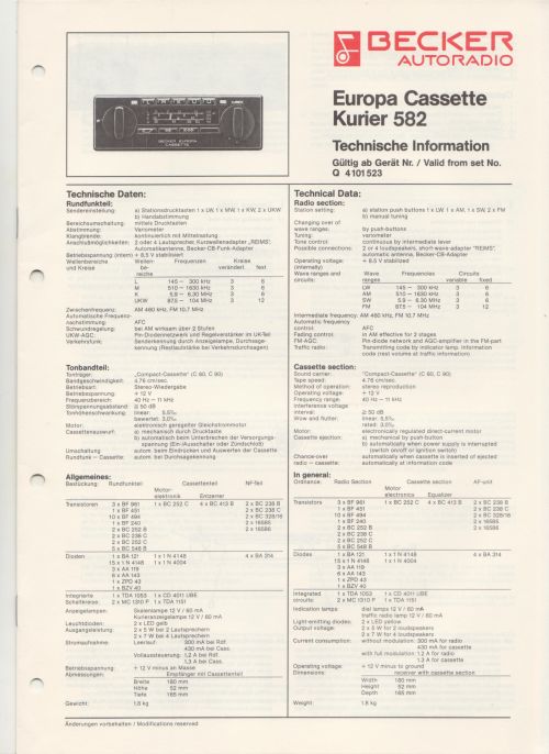 Becker Europa Cassette Kurier 582