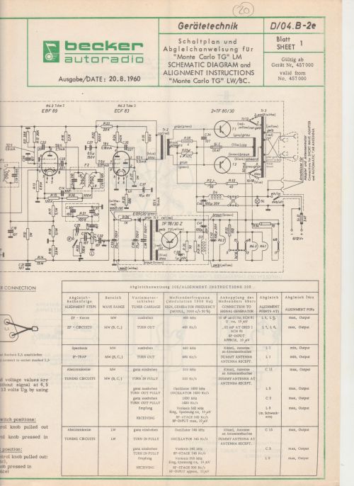 Becker Autoradio Schaltplan Monte Carlo TG