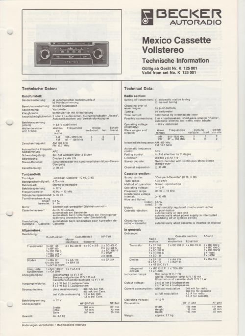 Becker Mexico Cassette Vollstereo