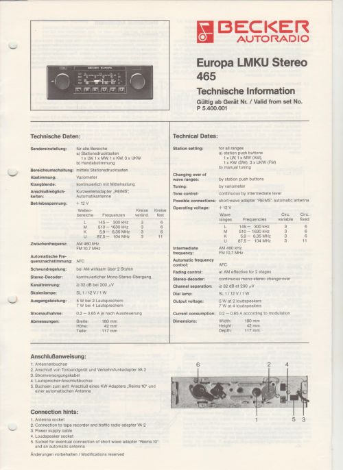 Becker Europa LMKU Stereo 465