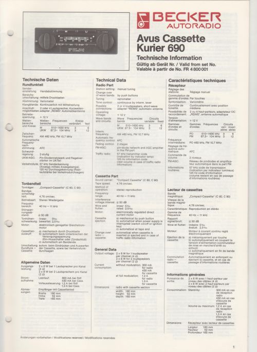 Becker AVUS Casette Kurier 690