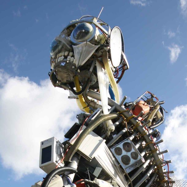 large handmade robot statue