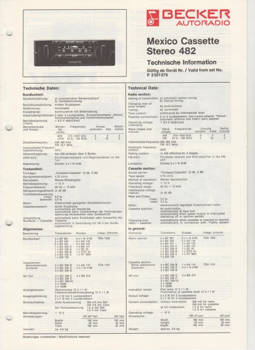 Becker Mexico Cassette Stereo 482