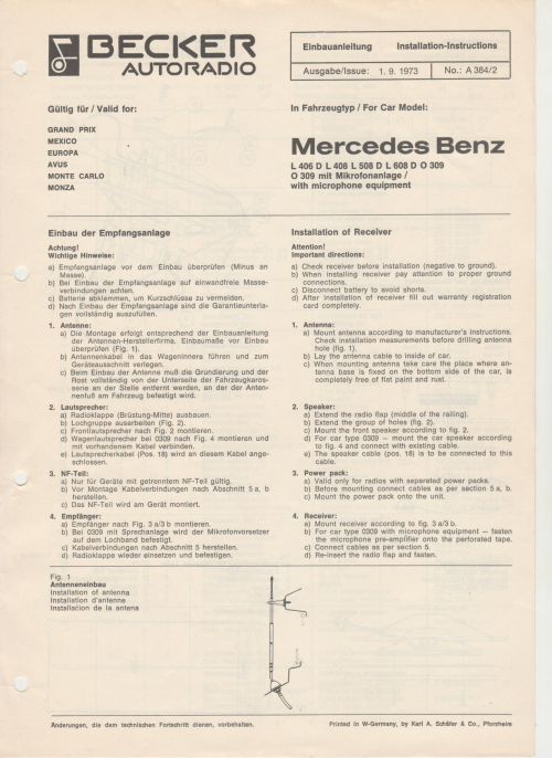 Broschüre Becker Mercedes Benz Einbauanleitung